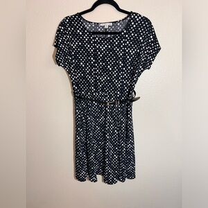 Notations Petite PM Black White Polka Dot Belted Dress - NWOT